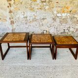 Pull-out tables in teak and ceramic, scandinavian, 60s