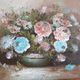 Old painting painting: bouquet of flowers in its pot