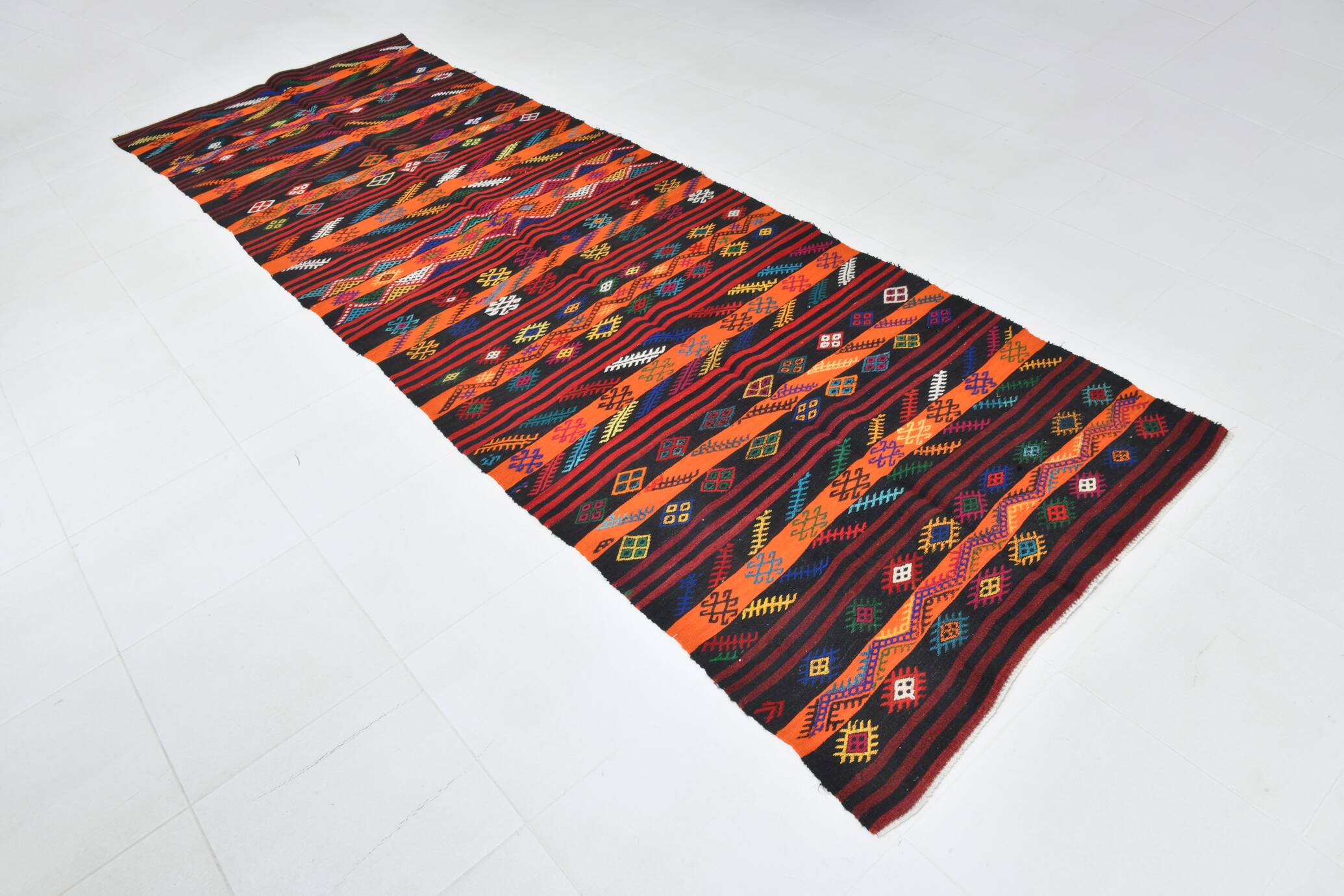 Rug For Hallway Orange Kilim Runner Rug, 119x371Cm