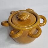 Vintage ceramic pot, ochre, with 8 handles