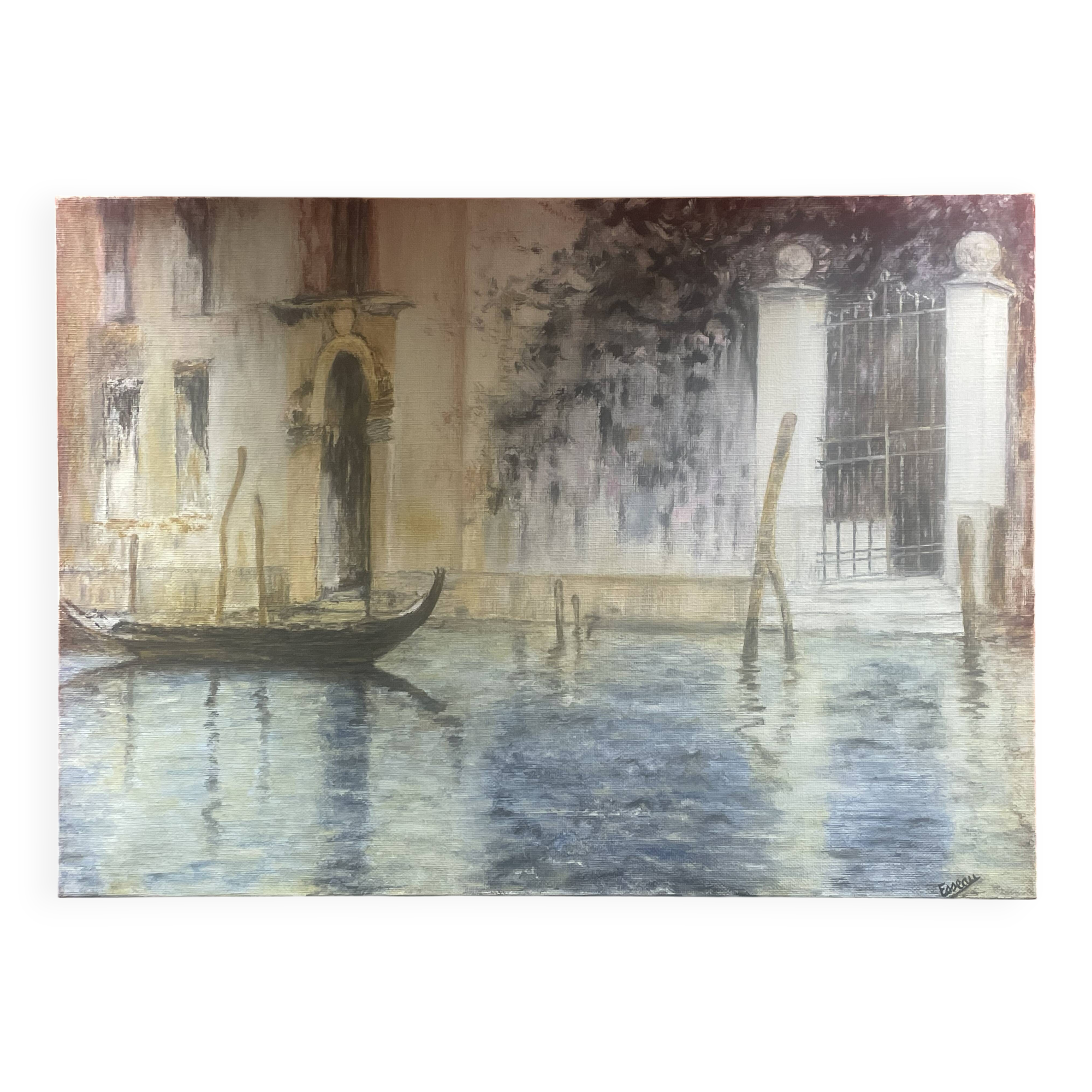 Oil on canvas, Gondola in Venice, signed Esseau