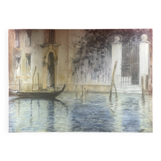 Oil on canvas, Gondola in Venice, signed Esseau