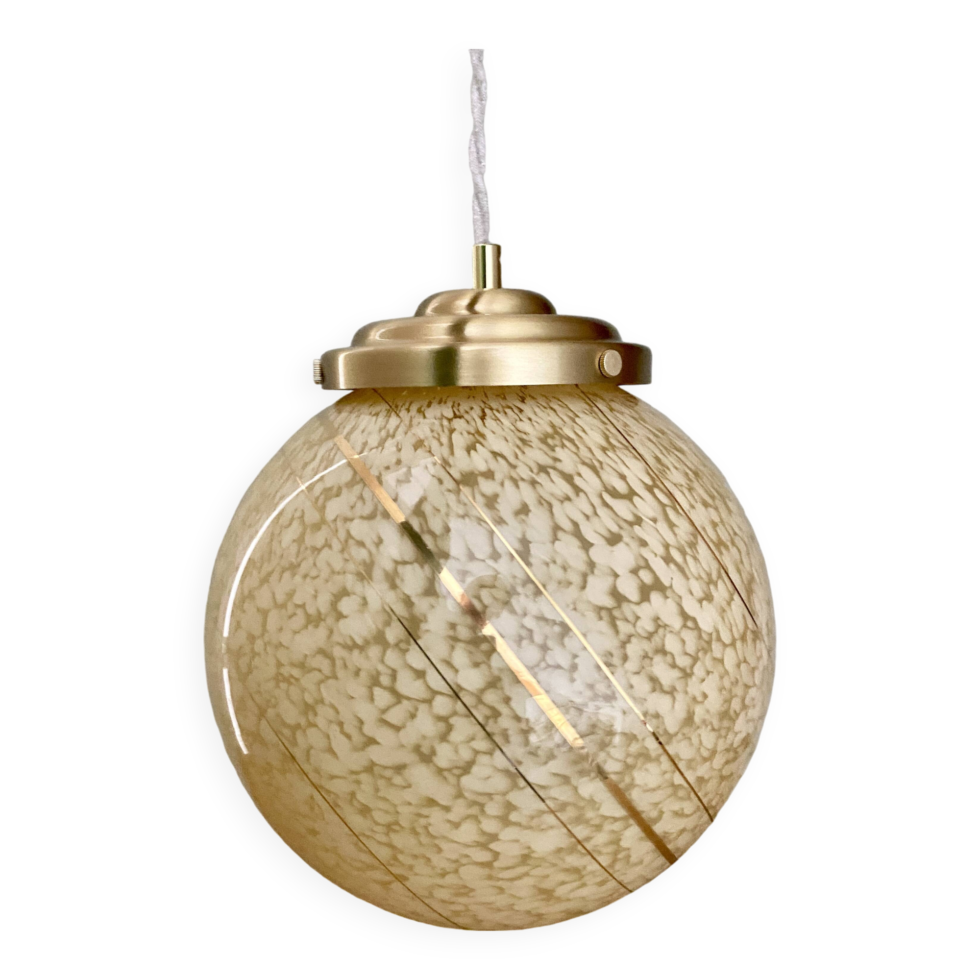 Vintage globe pendant light in yellow and gold clichy glass XXL