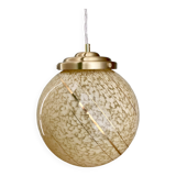 Suspension globe vintage en verre de clichy jaune et doré XXL