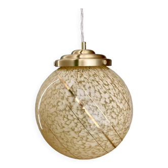 Suspension globe vintage en verre de clichy jaune et doré XXL