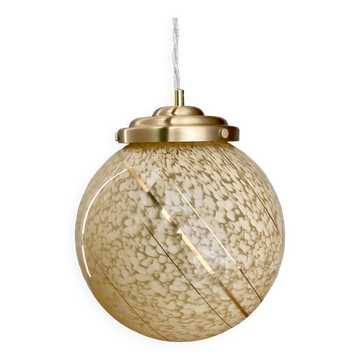 Suspension globe vintage en verre de clichy jaune et doré XXL