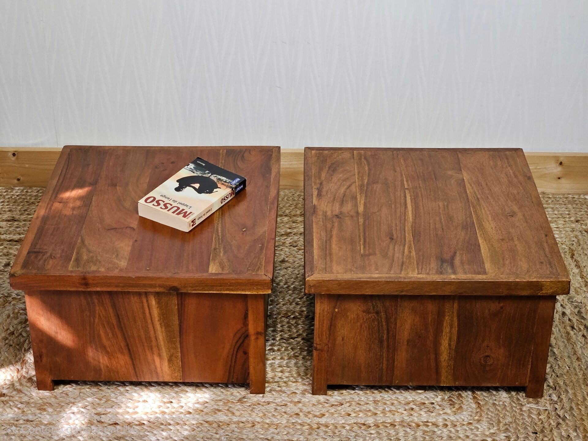 Pair of handcrafted walnut bedside tables from the 20th century.