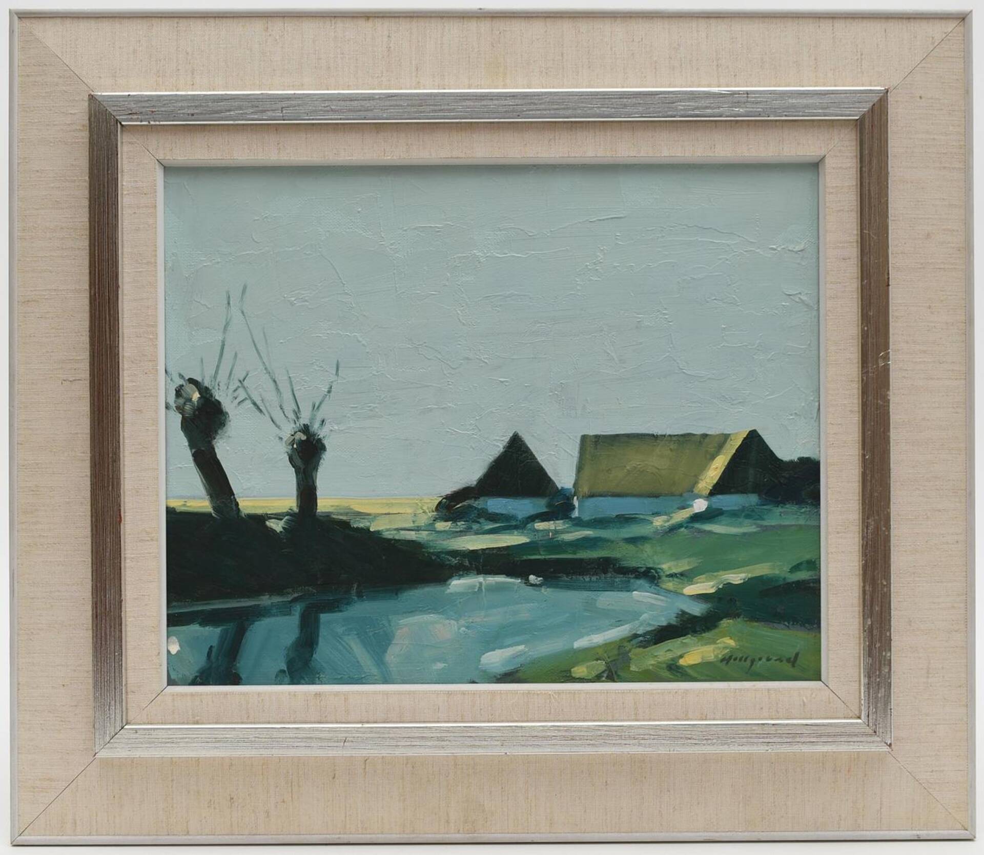 Swedish Oil on Canvas – “Farm by the Lake” by Bengt Hillgrund