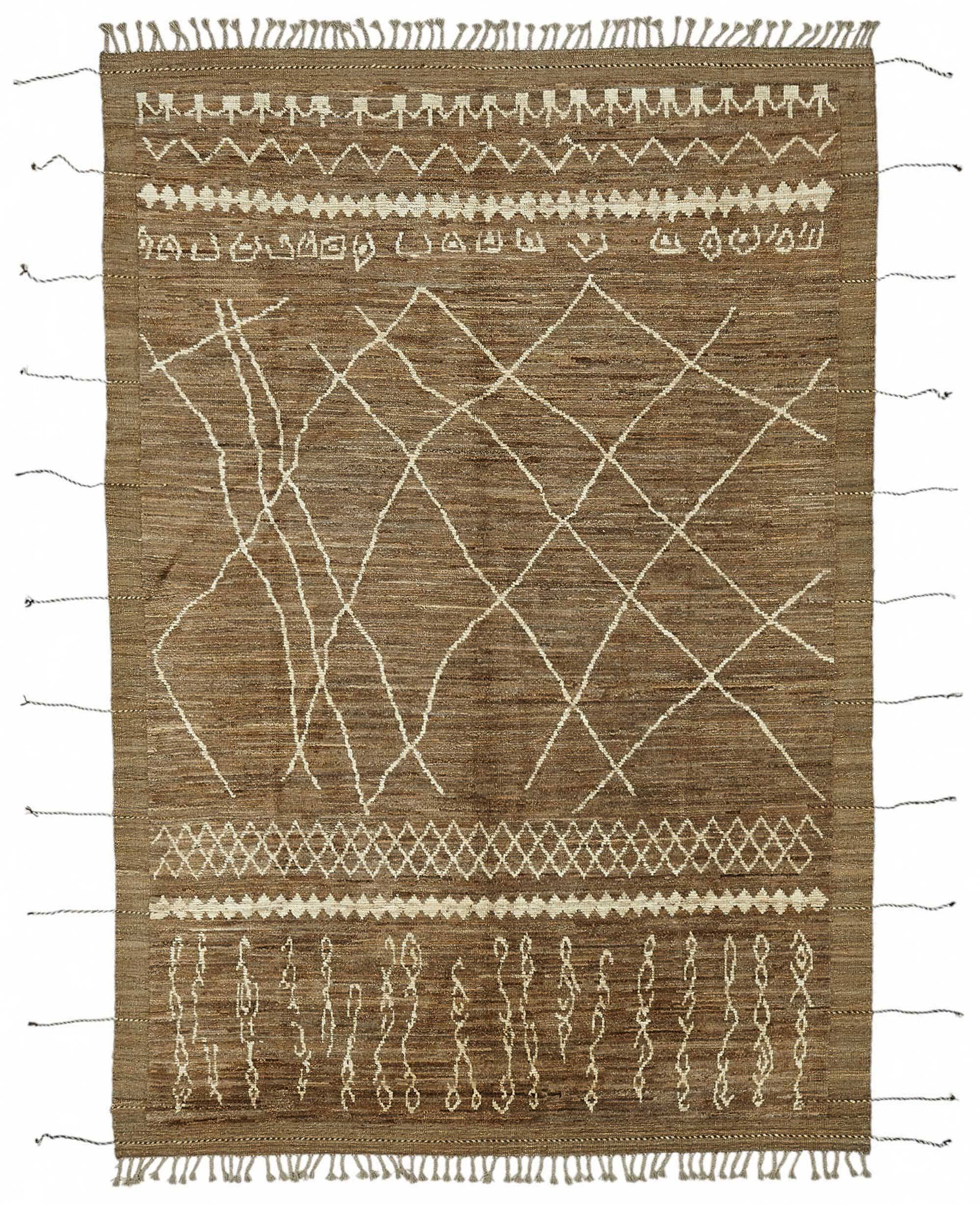 Handwoven Tribal One of a Kind 206 cm x 308 cm Brown Wool Carpet