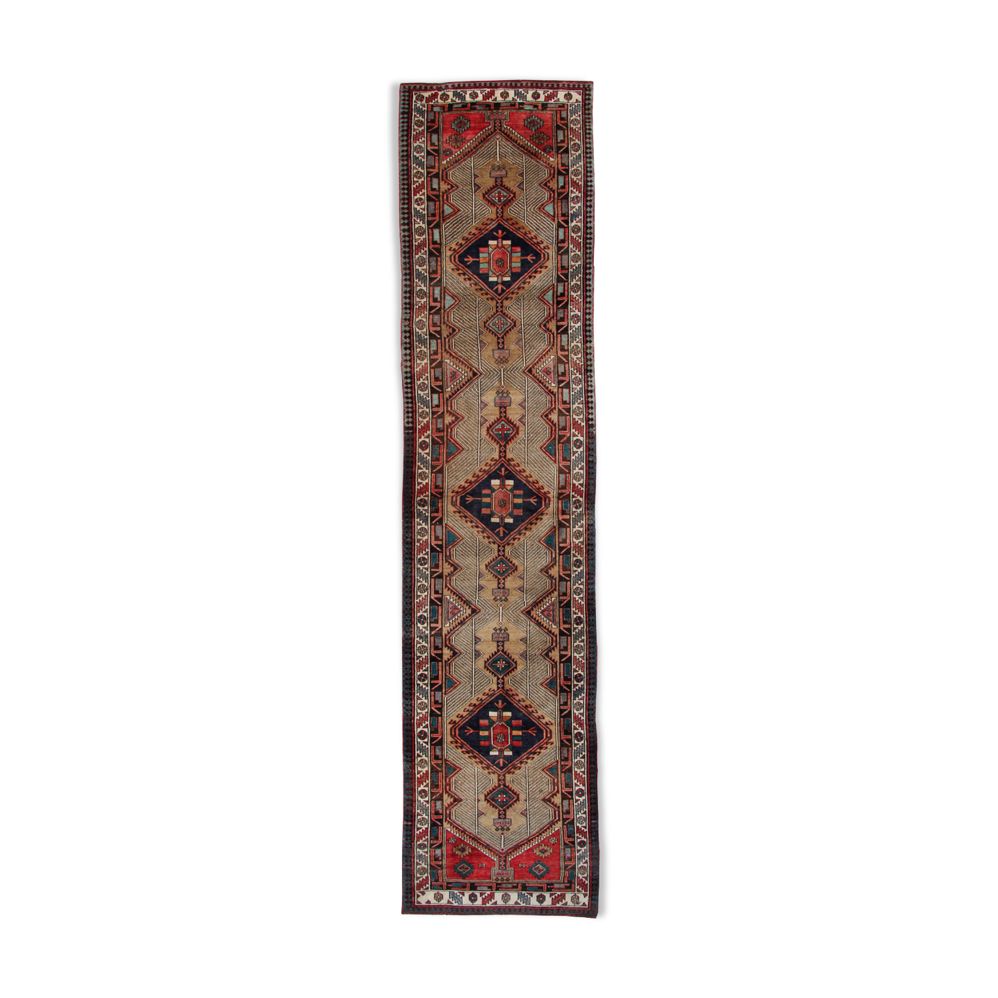 Traditional tribal wool runner rug long handmade oriental wool carpet 100x450cm