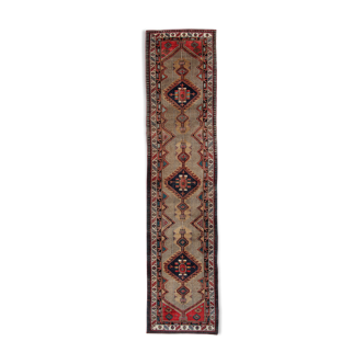 Traditional tribal wool runner rug long handmade oriental wool carpet 100x450cm