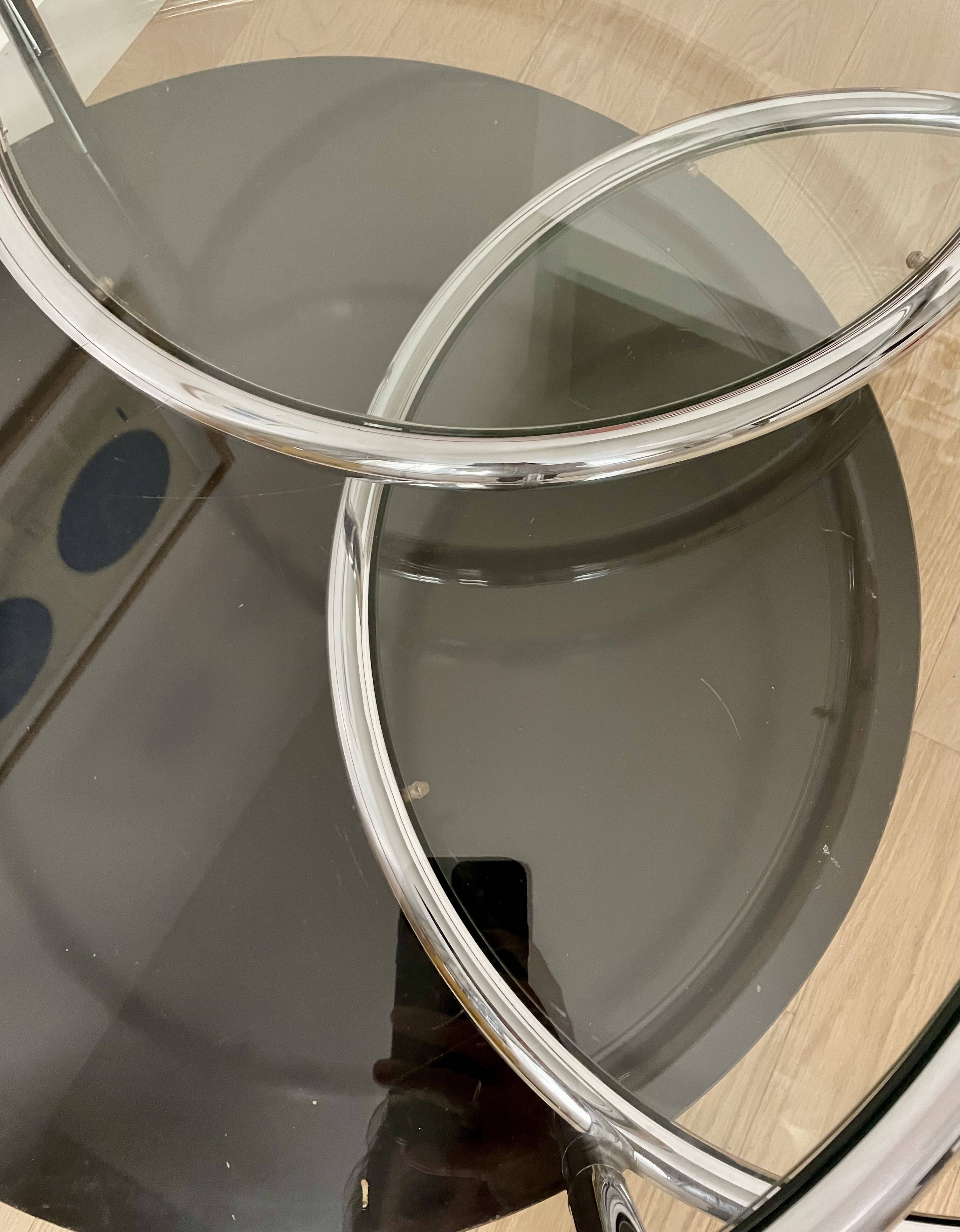 Vintage circular coffee table with triple top - 1980s