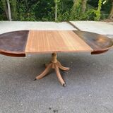 Extendable round dining table with central leg, renovated in raw wood, 20th century