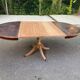 Extendable round dining table with central leg, renovated in raw wood, 20th century