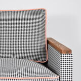 Fauteuil original du milieu du siècle, années 1970, restauré, pied de poule