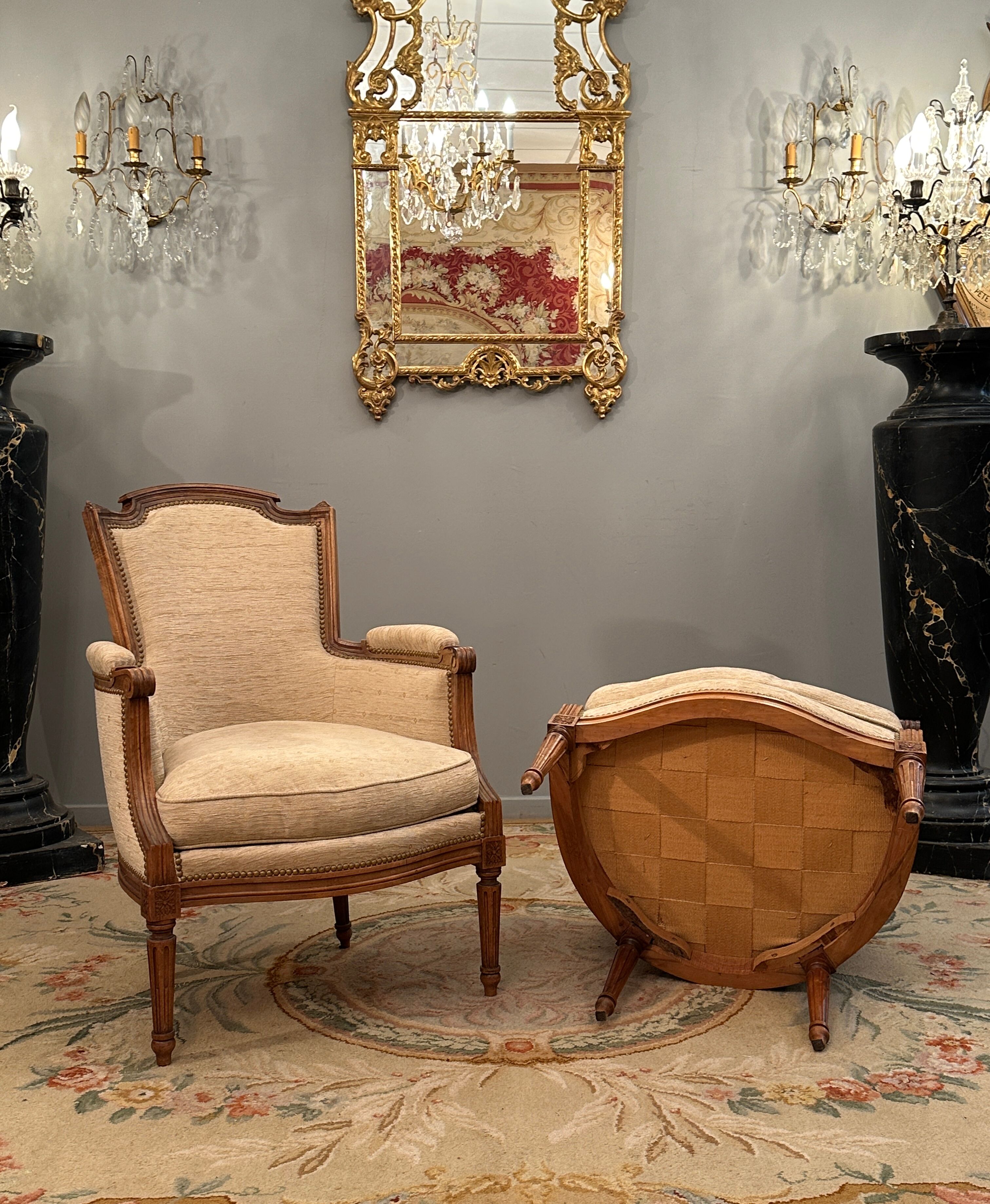 Pair of Louis XVI style walnut shepherdesses circa 1900