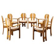 Set of 8 Czech Postmodern Pine Dining Armchairs, 1970s
