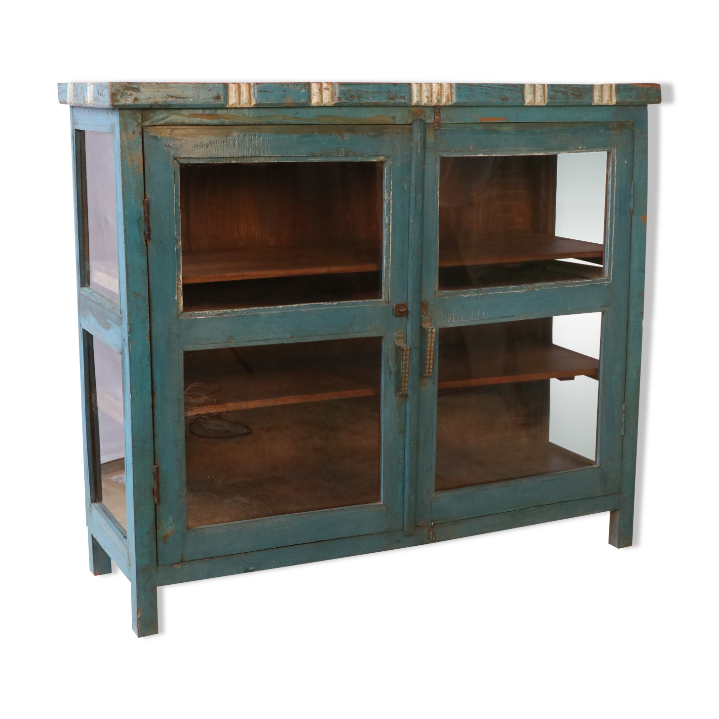 Old glazed sideboard in original blue patina Burmese teak