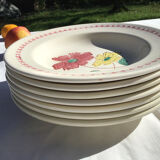 Set de 8 assiettes creuses fleurs bordeaux et jaune