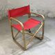 Lot of 4 chairs in rattan and red fabric, folding, 1960s