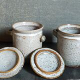 Duo of potter's pots covered in vintage glazed stoneware