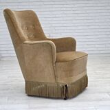 1970s, Danish highback armchair, light green furniture velour.