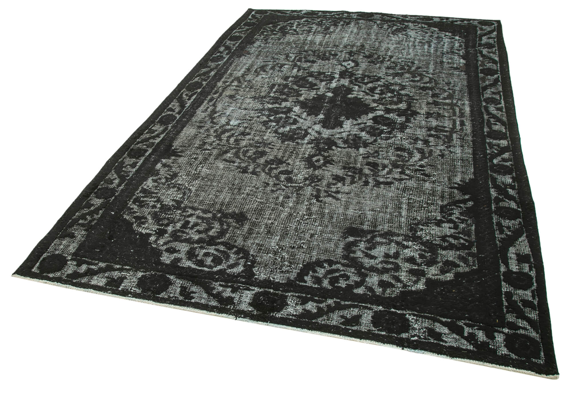 Hand-knotted vintage turkish 1970s 191 cm x 293 cm black rug