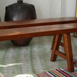 Pair of country benches in solid oak