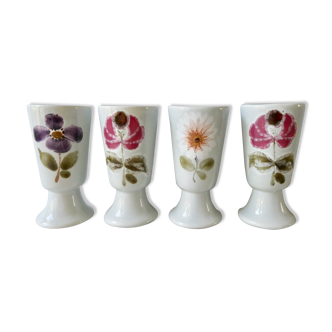 Set of 4 mazagrans in sandstone, flower décor