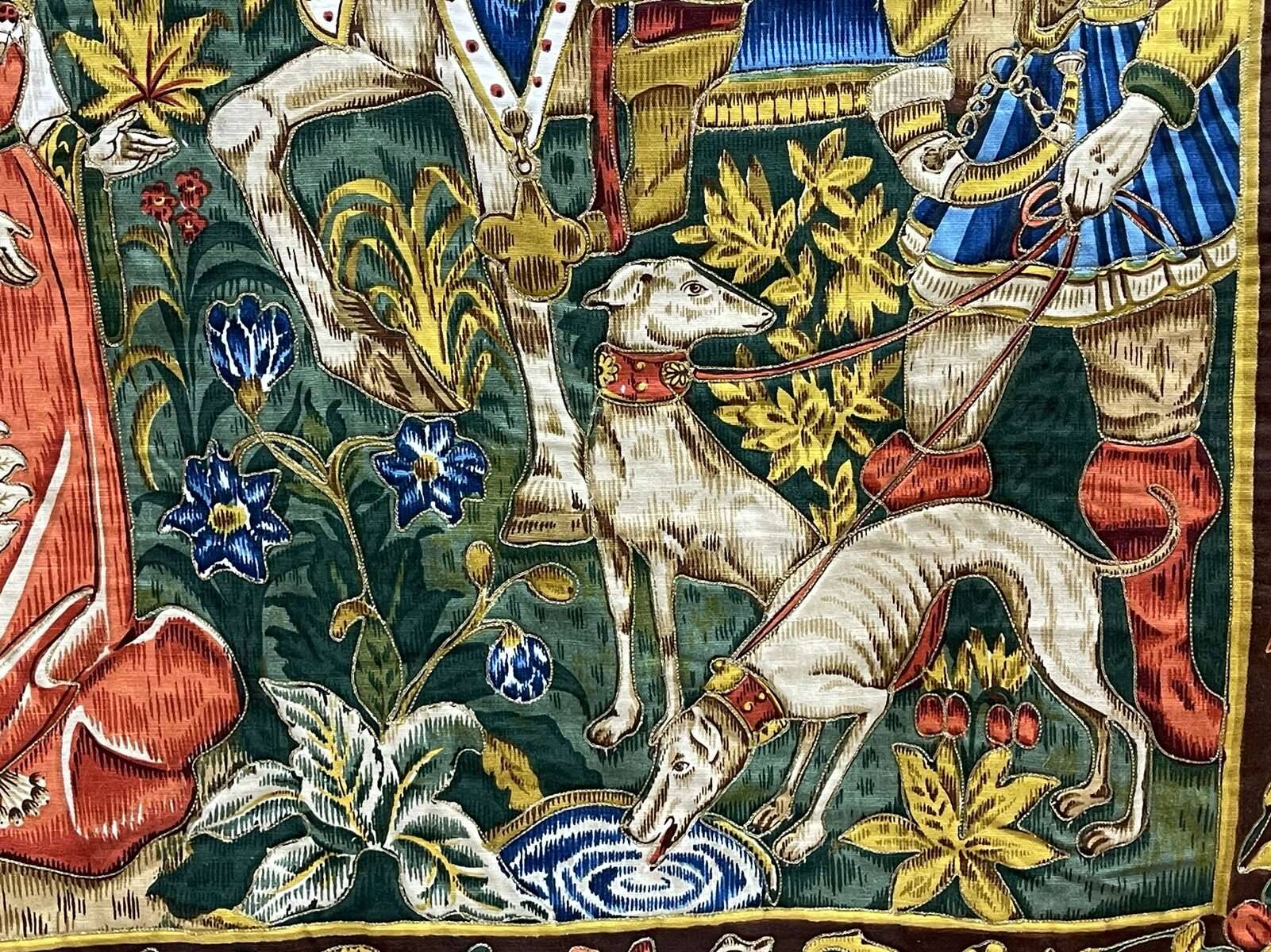 Printed tapestry and embroidery decorated with a medieval hunting scene - 1m50x1m12