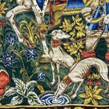 Printed tapestry and embroidery decorated with a medieval hunting scene - 1m50x1m12
