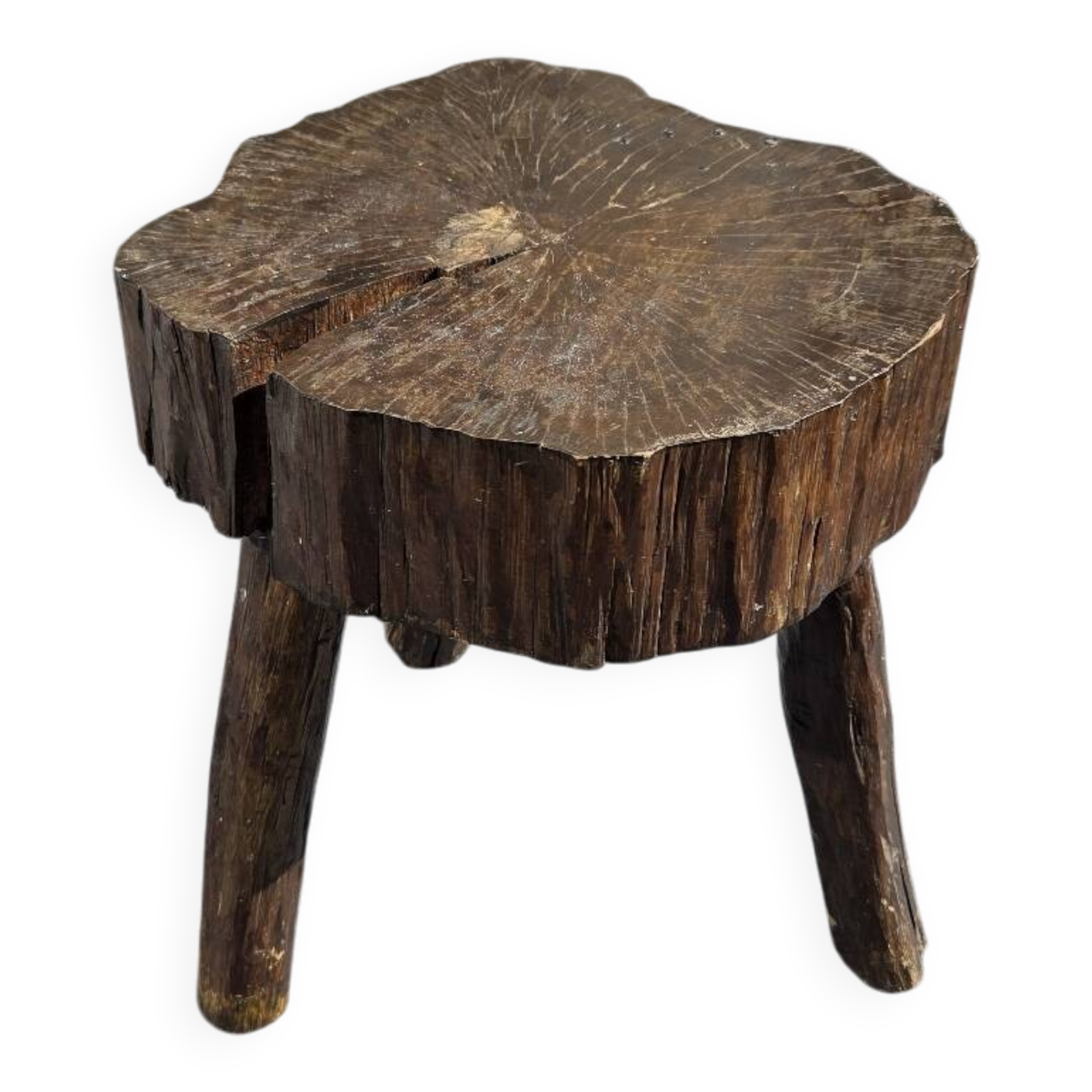 Vintage rustic French stool in real solid wood