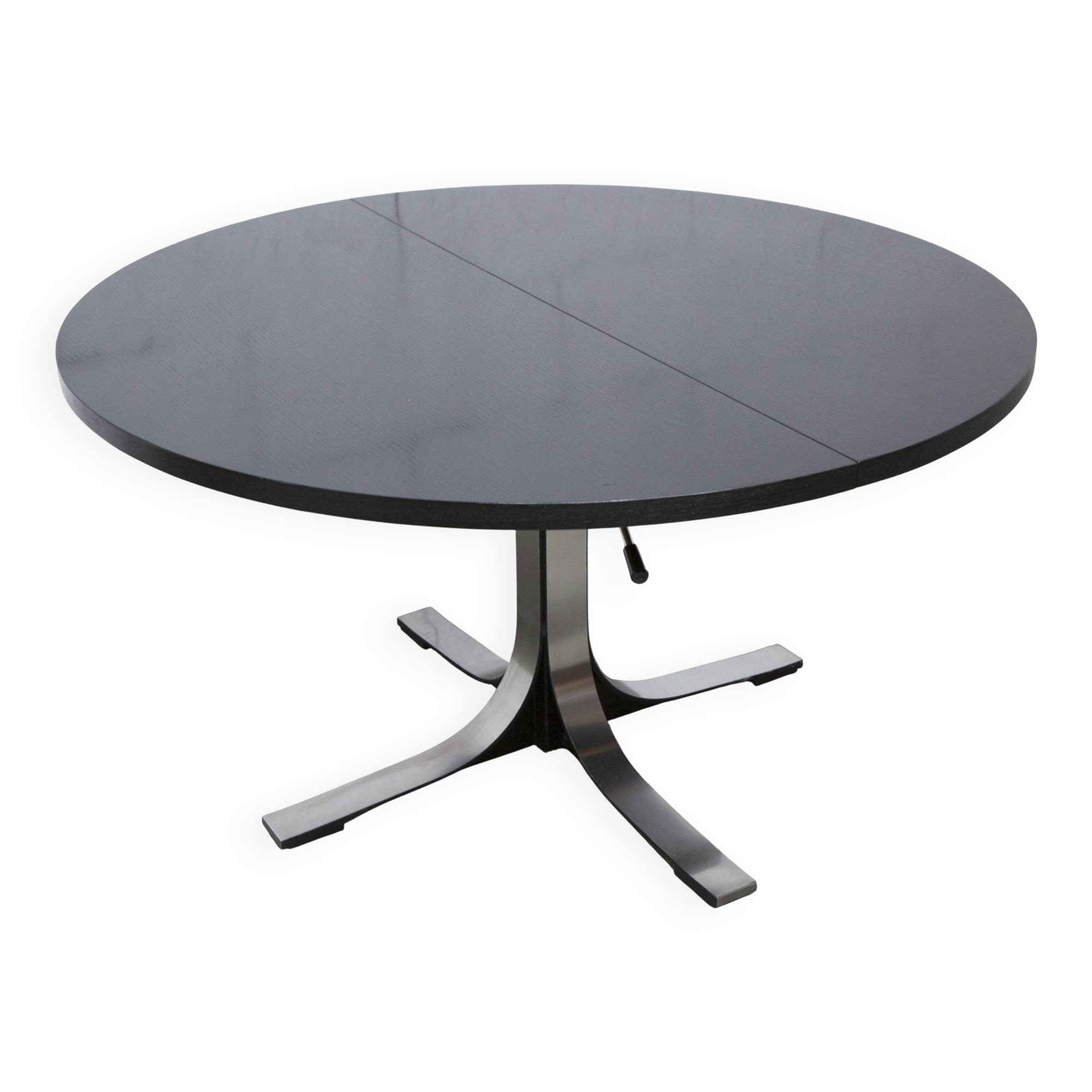 Round table rises and lowers Osvaldo Borsani black and chrome with extension