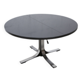 Table ronde monte et baisse Osvaldo Borsani noire et chrome avec rallonge