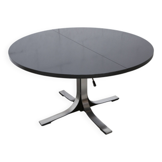 Round table rises and lowers Osvaldo Borsani black and chrome with extension