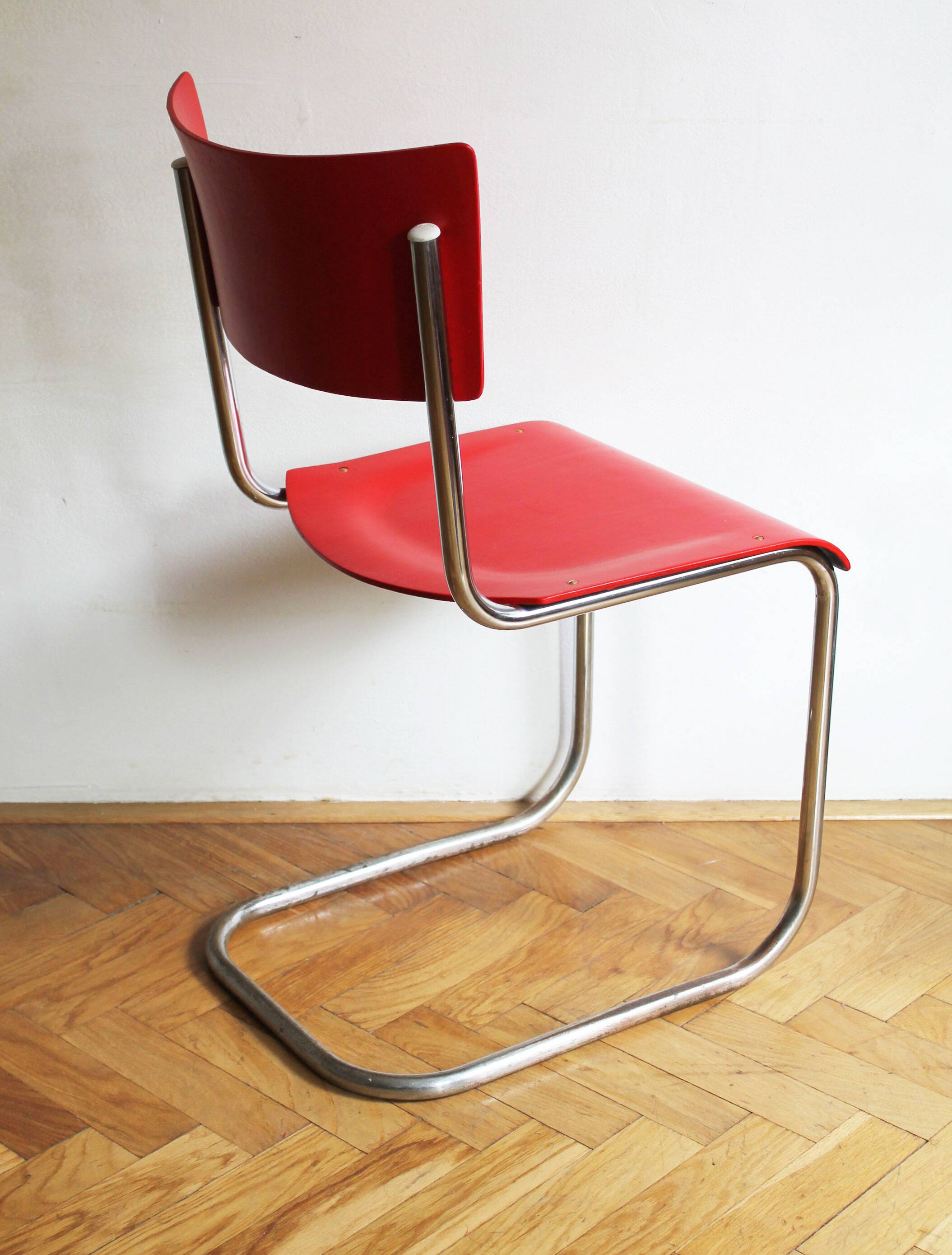 Bright Red 1950's Modernist cantilevered Chair