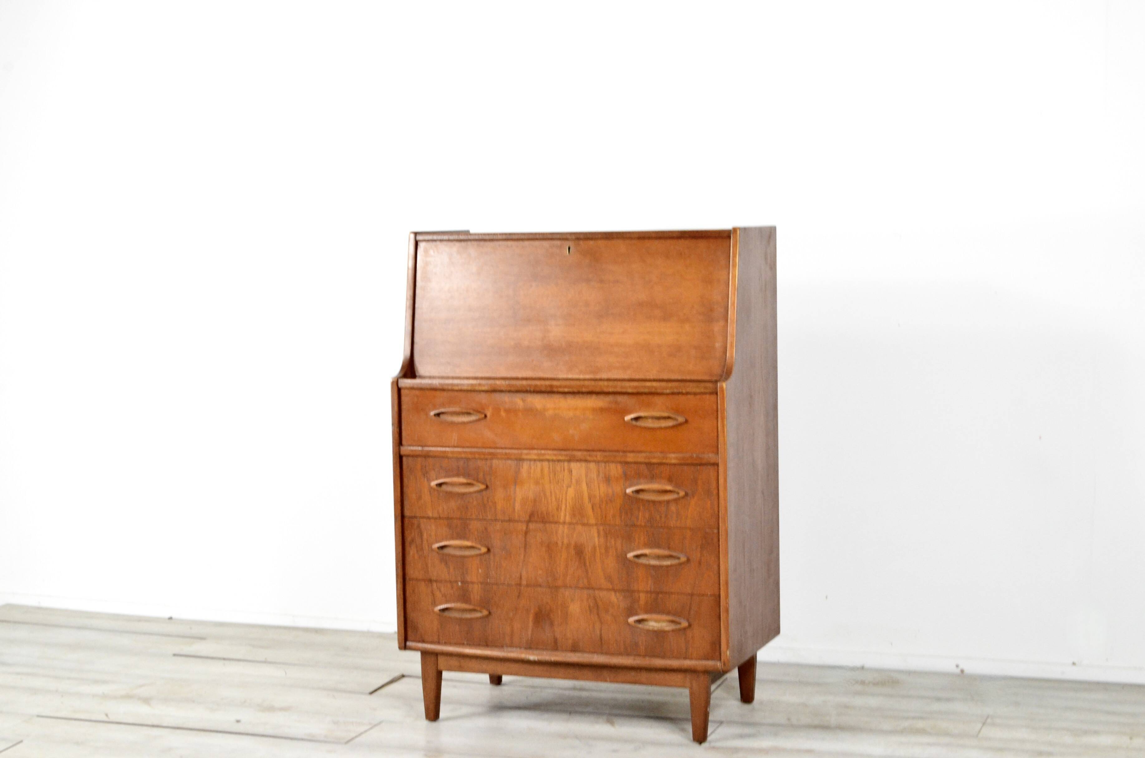 Bureau/armoire vintage en teck de style danois Jentique du milieu du sigle