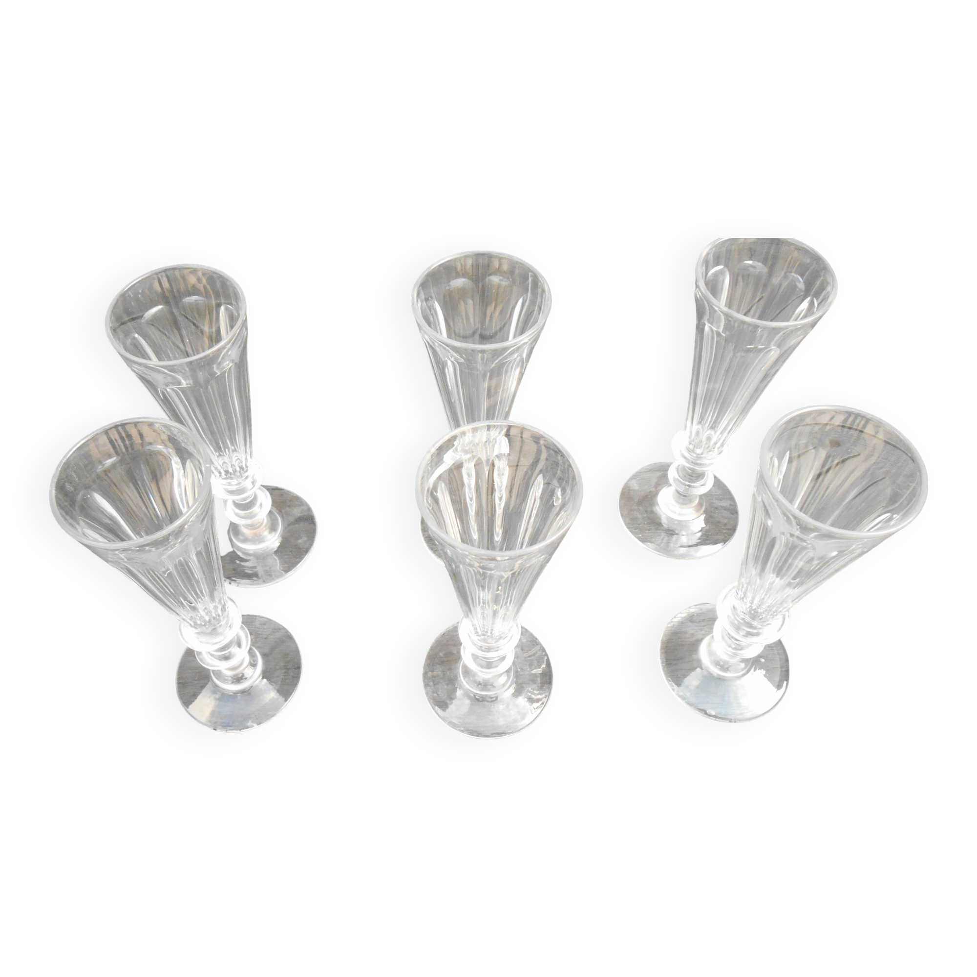 6 Baccarat crystal champagne flutes / Saint Louis / 8 facets
