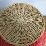 Basket with handles and lid wicker and red scoubidou 50
