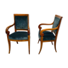 Pair of neoclassical armchairs, walnut solid, green velvet, france, circa 1830