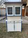 Vintage blue and white kitchen placard made of painted wood and glass, 1930s, double section.