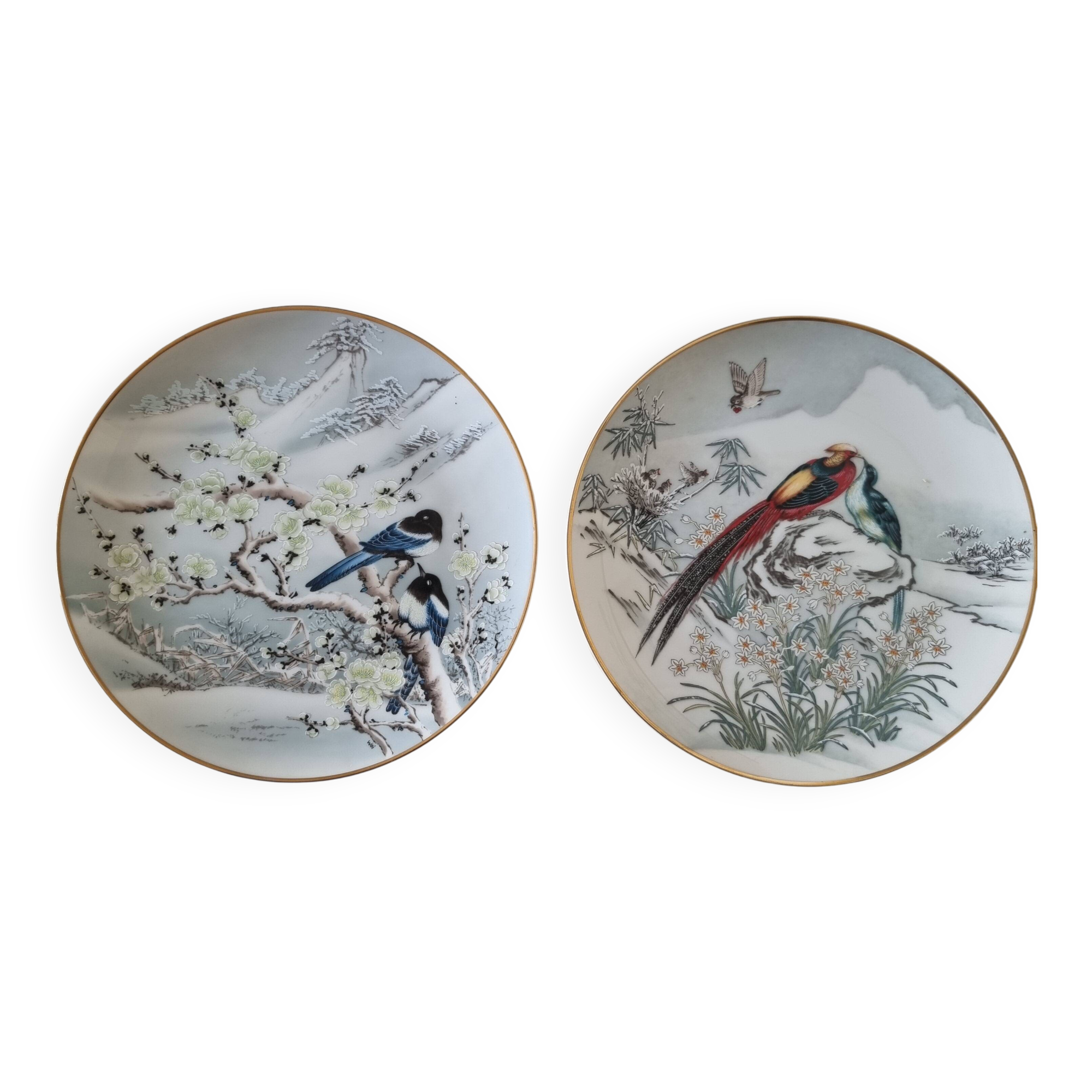 Pair of vintage Franklin Japanese hand-painted porcelain plates