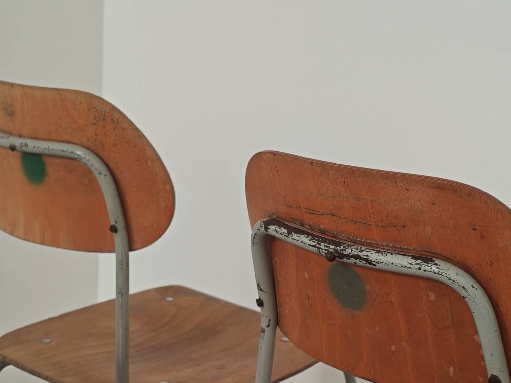 Set of 6 metal and wood school chairs  
Former Czechoslovakia 1960