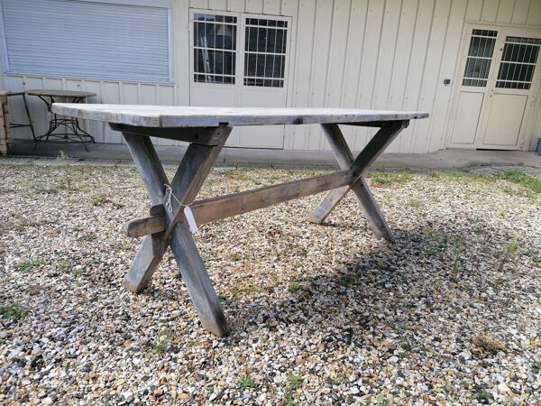 Table ferme  vintage en bois 2m, pieds en x