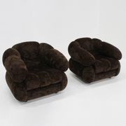 Vintage Italian armchairs brown velvet  1970s , set of 2