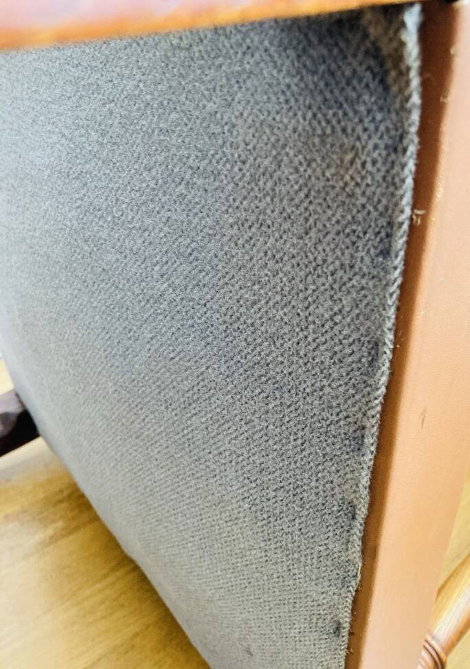 19th century corner armchair in solid pegged oak and imitation leather