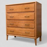 Vintage chest of drawers with compass feet, oak, original patina, 1950s