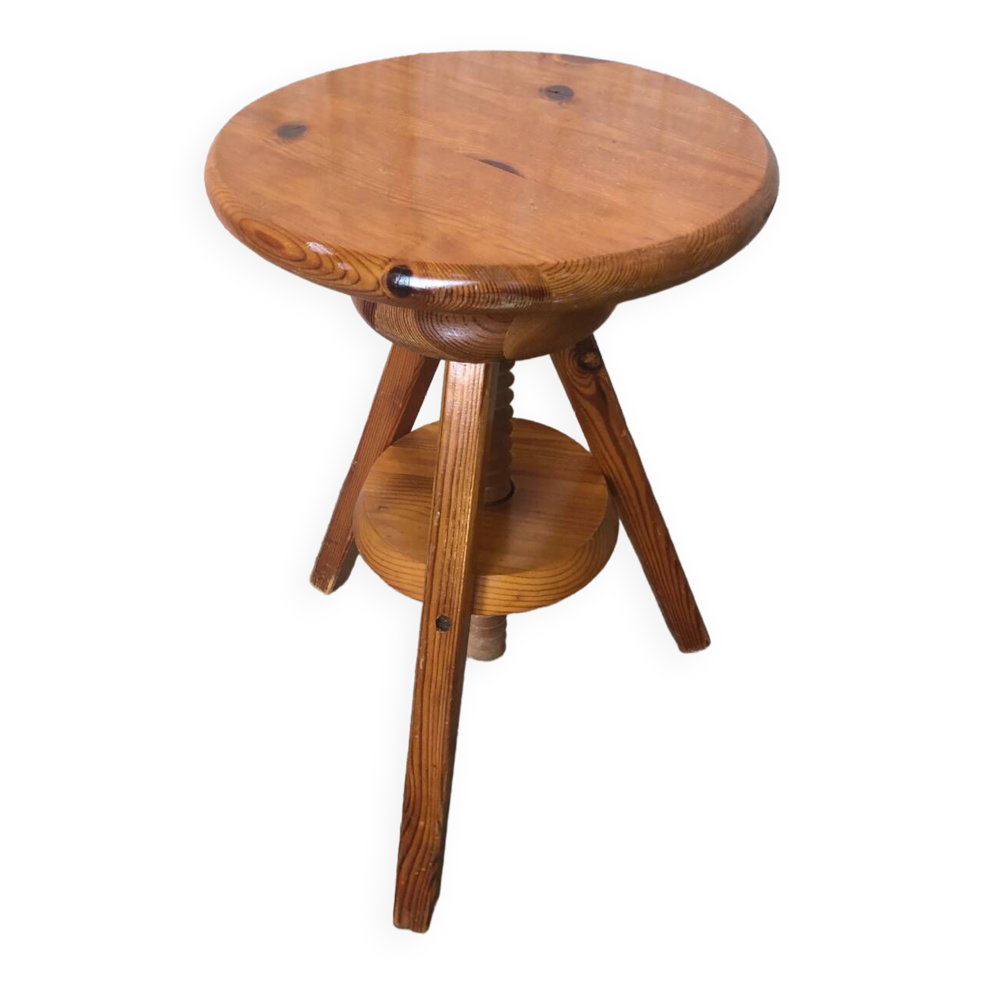 Vintage light wood tripod screw painter's stool