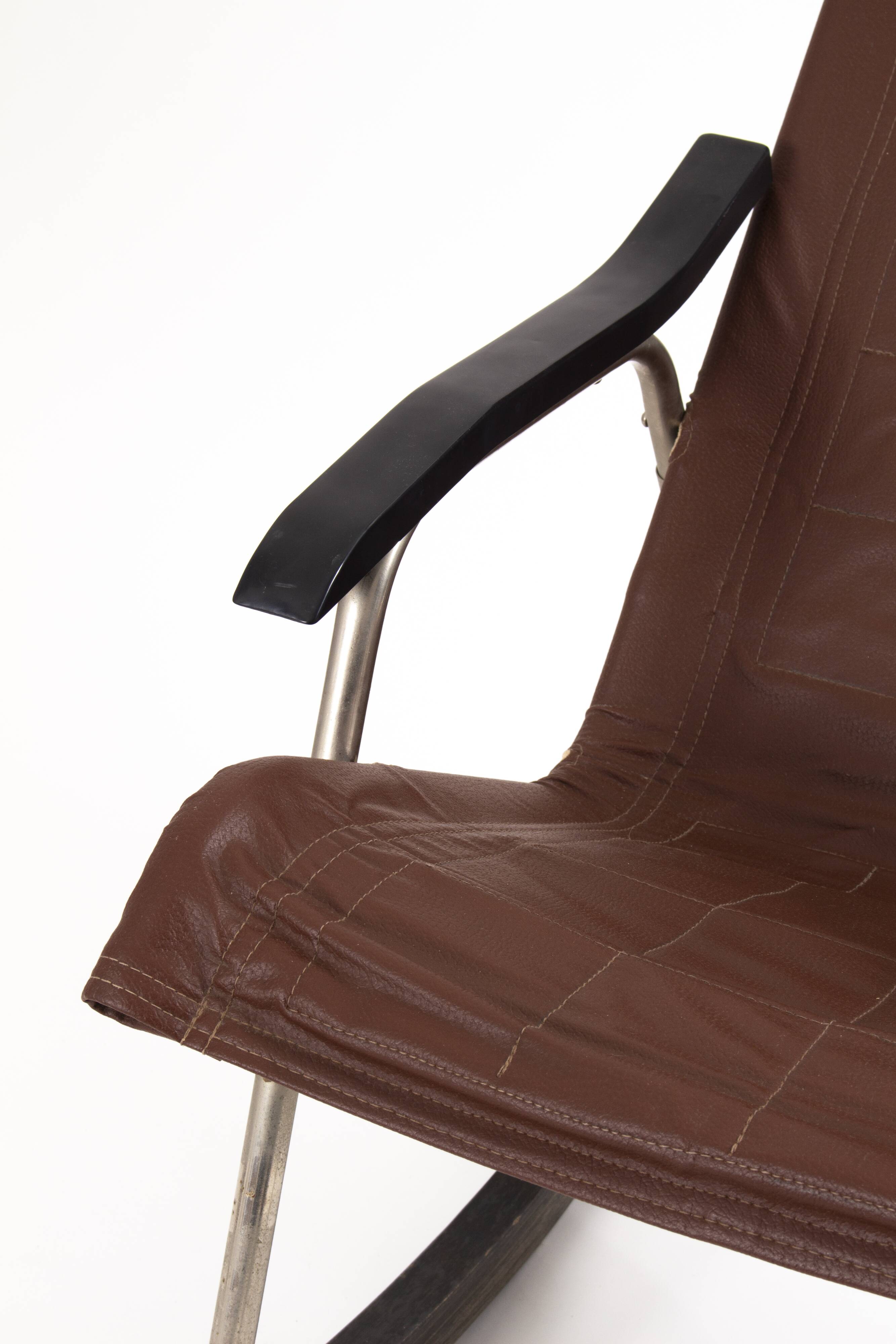 Design Leather Folding Rocking Chair by Takeshi Nii, 1950s