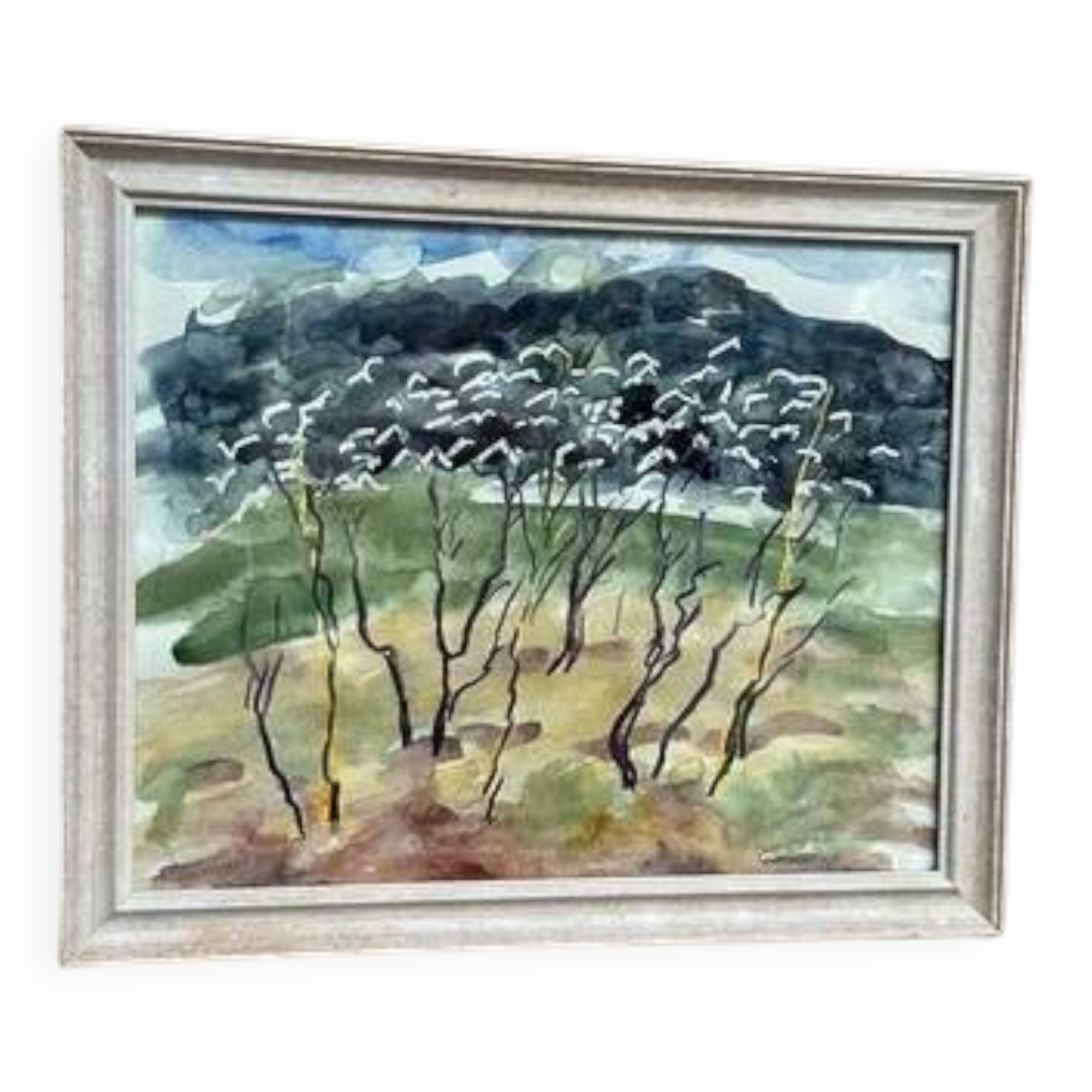 Original Swedish oil on panel “Nature” by René S-G, signed, vintage & framed 34×28cm